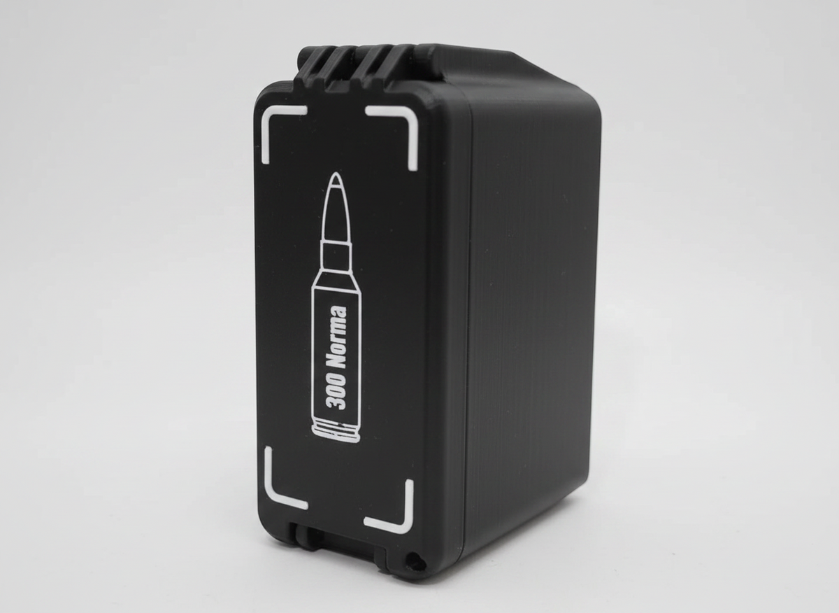 
Filamelt Munitionsbox / 300 Norma Magnum / 'Klappdeckel' / Patronenbox, Ammo Box - 3D-Druck aus dem Westerwald