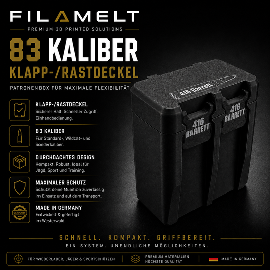 Filamelt Munitionsbox / 22 LR - .22 LFB / 'Klapp- / Rastdeckel' / Patronenbox, Ammo Box