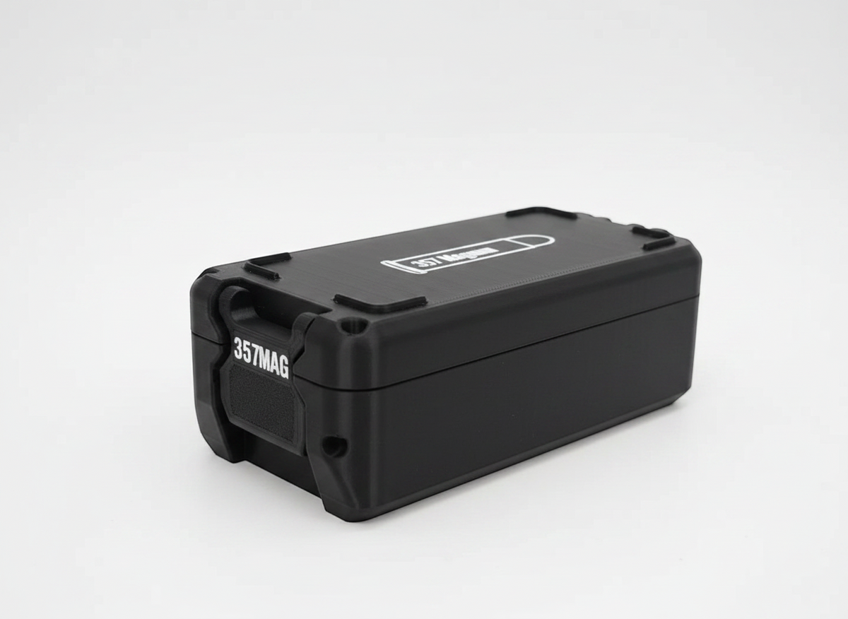 
Filamelt Munitionsbox / 357 Magnum / 'Klappdeckel' / Patronenbox, Ammo Box - 3D-Druck aus dem Westerwald