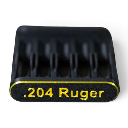 3D-Druck aus dem Westerwald Patronenclip für 5 Schuss im Kaliber .204 Ruger aus robustem schwarzem PLA+ Kunststoff