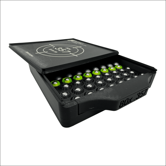 Diabolo-Box für 80x.357 / 9 mm – Praktisch stapelbar wiederverwendbar. Matchbox Schwarz Schießsport-Zubehör