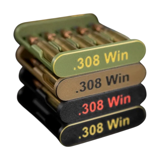3D-Druck aus dem Westerwald Patronenclips für .308 Winchester in verschiedenen Farben aus robustem PLA+ Kunststoff